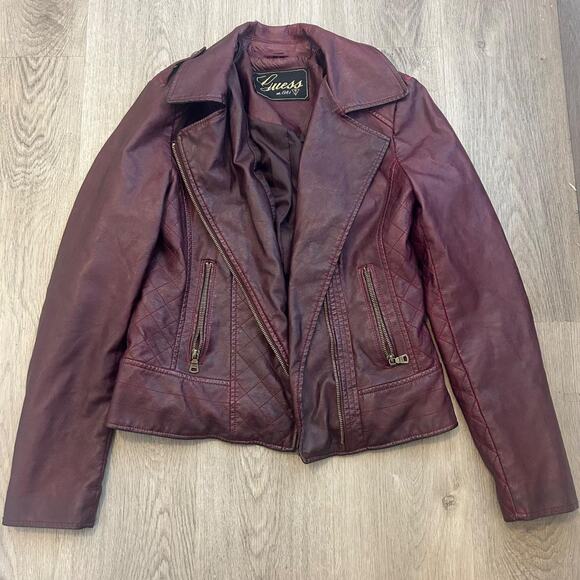 Vintage guess burgundy leather jacket - Picture 1 of 4